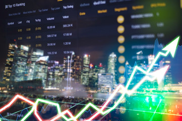 Stock market digital graph chart on LED display concept. A large display of daily stock market price and quotation. Indicator financial forex trade education background.