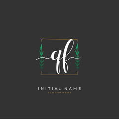 Handwritten initial letter Q F QF for identity and logo. Vector logo template with handwriting and signature style.