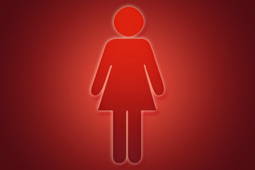 Símbolo de una mujer sobre fondo rojo.