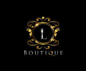 Golden L Luxury Logo Icon, Classy L Badge Letter Logo Design.