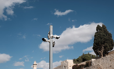 Jerusalem's Old City and security camera control - Israel.