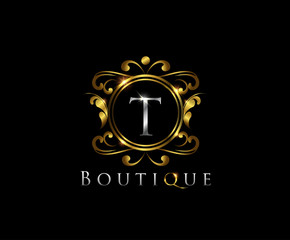 Golden T Luxury Logo Icon, Classy T Badge Letter Logo Design.