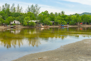 Obraz premium small fisherman village at Chang Lang Beach,Trang,Thailand.