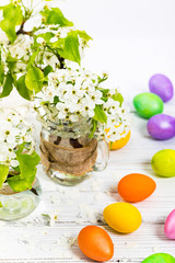 Spring Blossoms with Decorative Easter Eggs. Easter theme. Selective focus.
