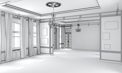 empty pavilion, interior visualization, 3D illustration