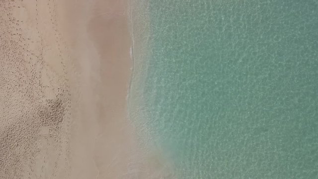 Tropical sandy beach and calm blue sea. Natural seamlessly loopable clip of the tropical empty beach with infinite rolling waves. Flat version, ready for color grading (mavic d-log)