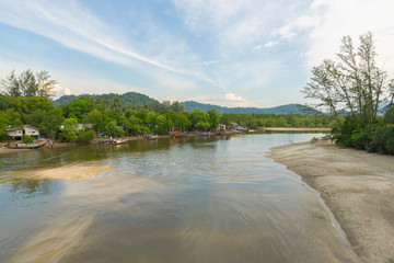 Fototapeta premium small fisherman village at Chang Lang Beach,Trang,Thailand.