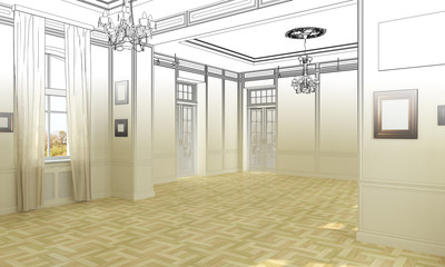 empty pavilion, interior visualization, 3D illustration