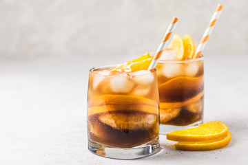 Cold brew bourbon cocktail. Selective focus, space for text.