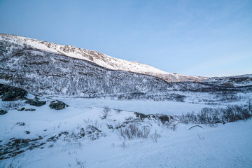 Fototapeta na wymiar beautiful view over mountains Tromso, Norway. Polar night. long shutter speed