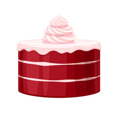 Colorful birthday red velvet cake decorated with cream vector illustration.