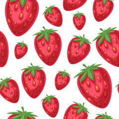 Strawberries seamless pattern. Sweet berries vector background.
