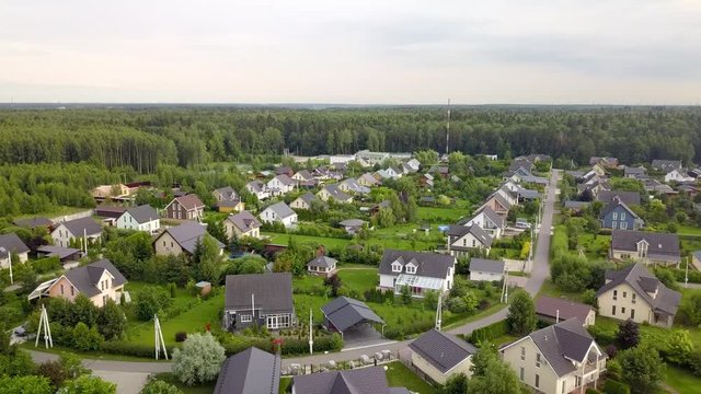 Aerial top view of suburban neighborhood settlement in Russia