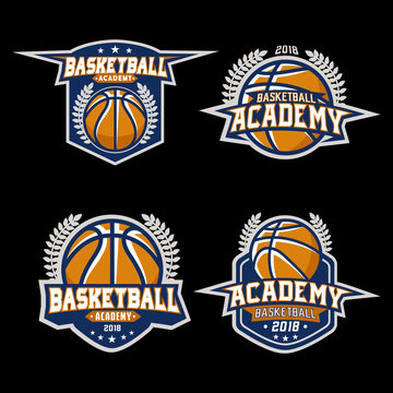 stock vector modern basketball emblem set. sports logo illustration
