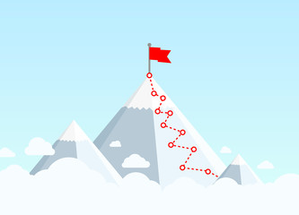 Hiking trip to the top of the mountain, In the blue sky.