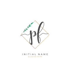 Handwritten initial letter P F PF for identity and logo. Vector logo template with handwriting and signature style.