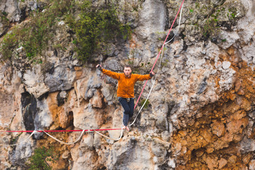 Highline in the mountains.