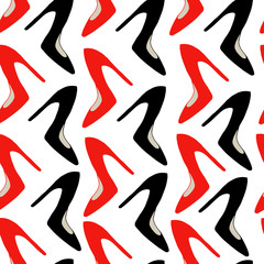 Seamless pattern with fashion female shoes on white background. Perfect for textile fabric print, wrapping, wallpapers, etc.