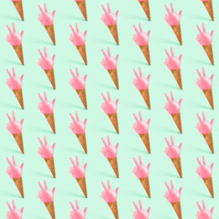 Modern colorful pattern made of exclusive design of an icecream with pink mitt, modern background. Alternative view, new look, conceptual inspiring wallpaper for your advertising. Creative art.
