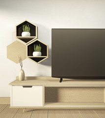 Tv cabinet in modern empty room Japanese - zen style,minimal designs. 3D rendering
