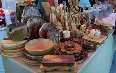 wooden kitchen utensils and handmade dishes the fair