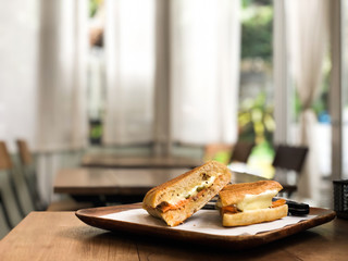 Piece of sandwich ham cheese