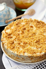 Russian traditional layered honey cake Medovik