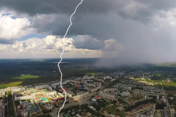 Lightning during thunderstorm in the sky. Natural phenomenon of