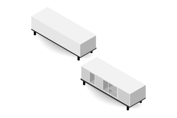 Isometric modern Sideboard. A realistic 3d furniture TV shelf. Interior element of living room. Vector illustration design.