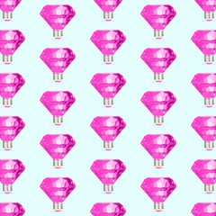 Modern colorful pattern made of exclusive design of lightbulb as a pink diamond, modern background. Alternative view, new look, conceptual inspiring wallpaper for your advertising. Creative art.