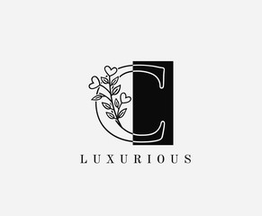 C Letter Luxury Vintage Logo. Minimalist C With Classy Leaves Shape design perfect for fashion, Jewelry, Beauty Salon, Cosmetics, Spa, Hotel and Restaurant Logo. 