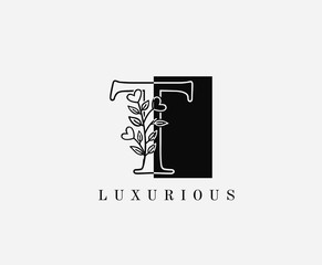 T Letter Luxury Vintage Logo. Minimalist T With Classy Leaves Shape design perfect for fashion, Jewelry, Beauty Salon, Cosmetics, Spa, Hotel and Restaurant Logo. 