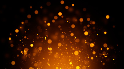 Abstract blur gold bokeh background. Real dust particles with real lens flare stars. glitter lights. Merry Christmas and New Year feast.