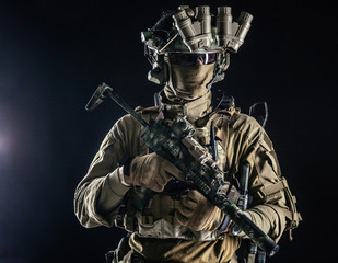 Elite commando fighter, private military company mercenary, special operations serviceman, security...