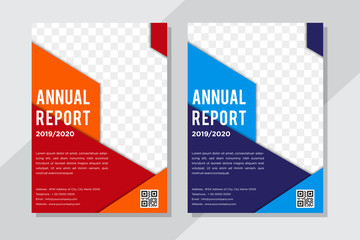 Business Flyer brochure design size A4 template design, creative leaflet, trend cover. annual report concept, place for photo, hexagon shape, flat blue and orange color.