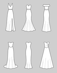 Wedding dress fashion flat illustration on the background