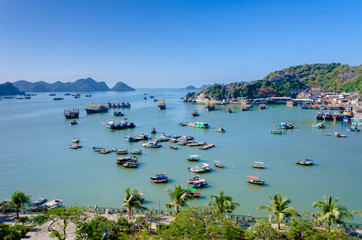 Early morning panoramic view of the Bay in Cat Ba Island