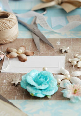 making greeting card. scrapbooking greeting card details and tools