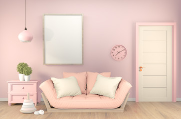 Modern Pink chidren room interior minimal design. 3D rendering