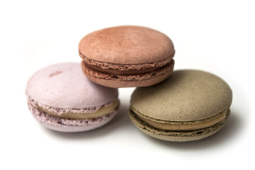 Closeup of french macarons on white background