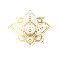 Lotus flower with geometric golden ornament vector linear illustration