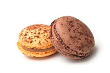 Closeup of french macarons on white background