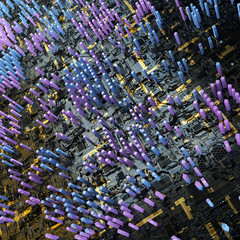 Fototapeta premium Circuit board futuristic server code processing. Multicolor technology background. 3d rendering