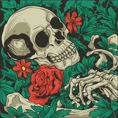 Skeleton holding a roses