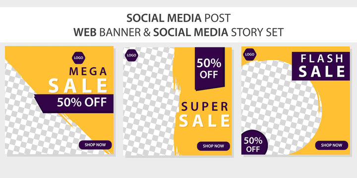 fashion sale social media post, web banner and social media story design template. Minimalist design. Vector illustration