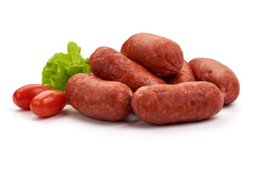 Traditional spanish Chorizo sausages, isolated on white background