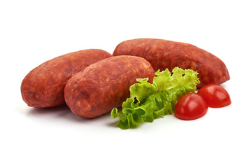 Dried spanish Chorizo sausages, isolated on white background