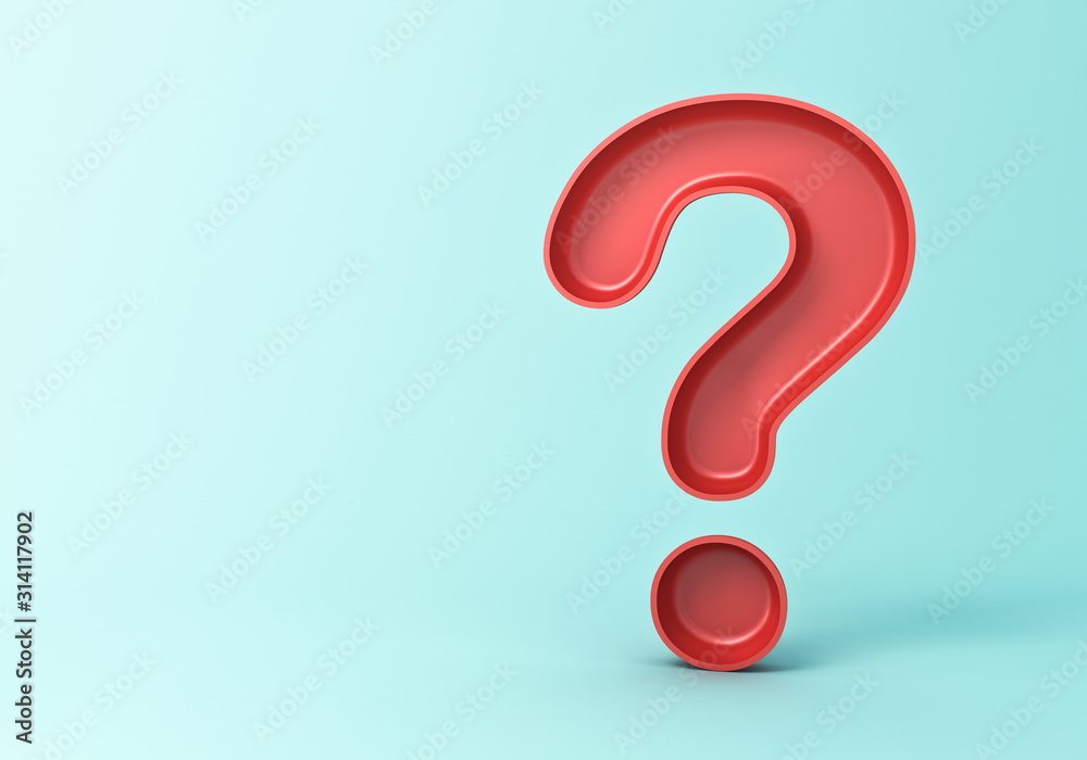 Fototapete red plastic shell question mark on cyan green pastel color background with shadow and blank space 3d