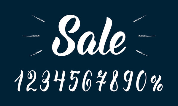 Sale. Modern hand lettering word Sale with numbers in white ink. Vector
