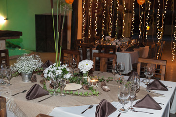 Party decoration; Reception room, tables decorated for the celebration of events.
